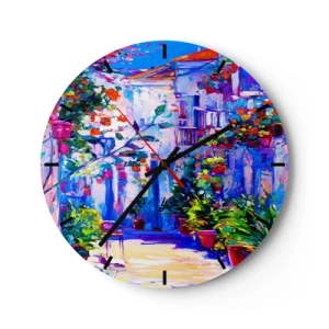Zegar ścienny - Urokliwe patio pełne kwiatów w intensywnych barwach - 30x30cm - Impresja - włoska uliczka - Nowoczesna dekoracja ścienna do salonu, kuchni i sypialni ARTTOR