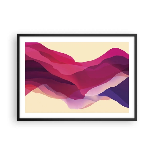 Plakat w czarnej ramie - Abstrakcyjne fale w odcieniach purpury i różu na jasnym tle - 70x50cm - Fale purpury - Nowoczesna dekoracja ścienna do salonu i sypialni ARTTOR