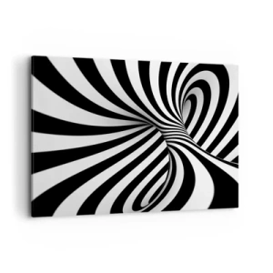 Obraz na płótnie - Abstrakcyjny tunel z czarno-białymi pasami w spirali - 100x70cm - Kompozycja: tańcząca przestrzeń - Nowoczesna dekoracja ścienna do salonu, kuchni i sypialni ARTTOR