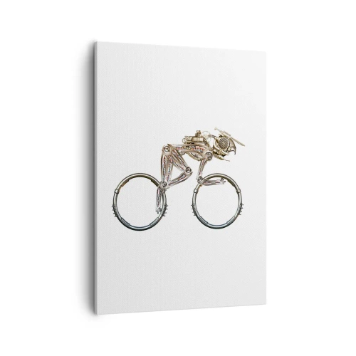 Obraz na płótnie - Futurystyczny rowerzysta w stylu steampunk z elementów mechanicznych - 50x70cm - Wspaniała maszyna - Nowoczesna dekoracja ścienna do salonu, kuchni i sypialni ARTTOR
