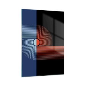 Obraz na szkle - Nowoczesna grafika geometryczna w kontrastowych barwach - 50x70cm - W geometrycznym uścisku - Nowoczesna dekoracja ścienna do salonu, kuchni i sypialni ARTTOR