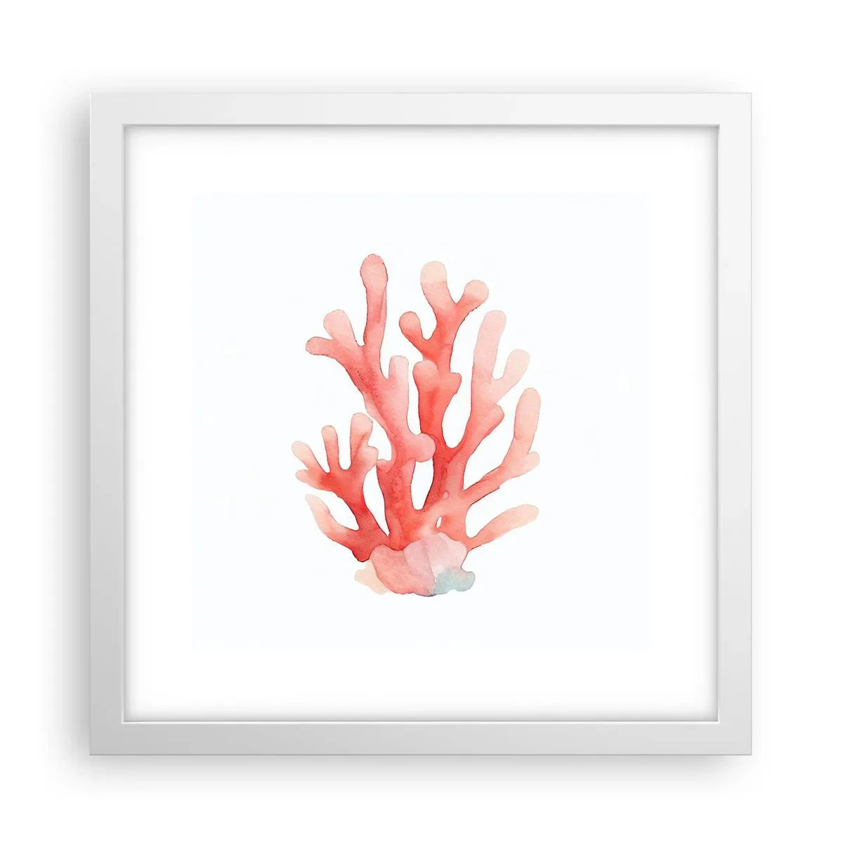 Plakat w białej ramie - Koral koloru koralowego - 30x30 cm