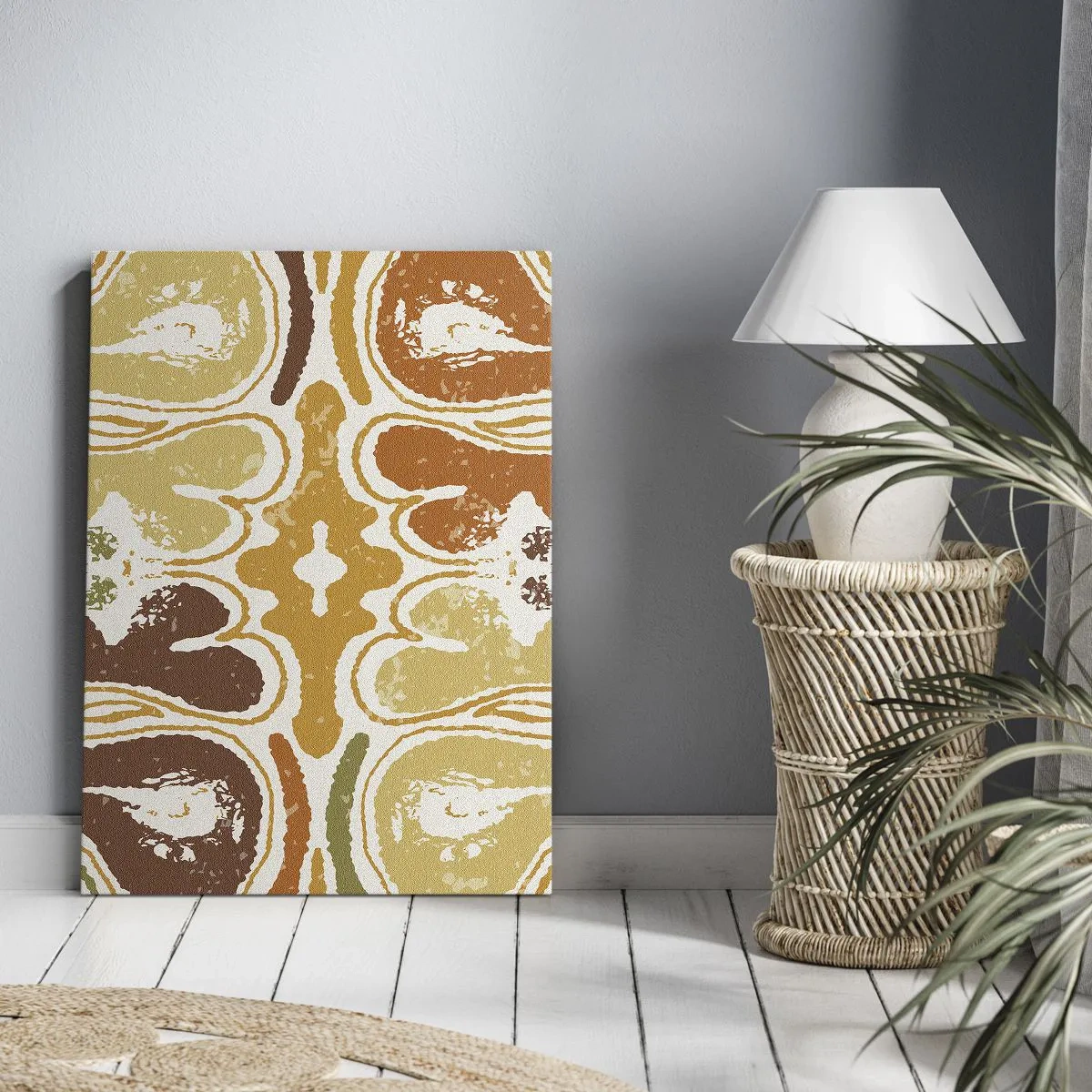 Obraz na płótnie - Ciepłe wzory abstrakcyjne w żółciach i brązach - 80x120cm - Abstrakcja sentymentalna - Nowoczesna dekoracja ścienna do salonu i sypialni ARTTOR