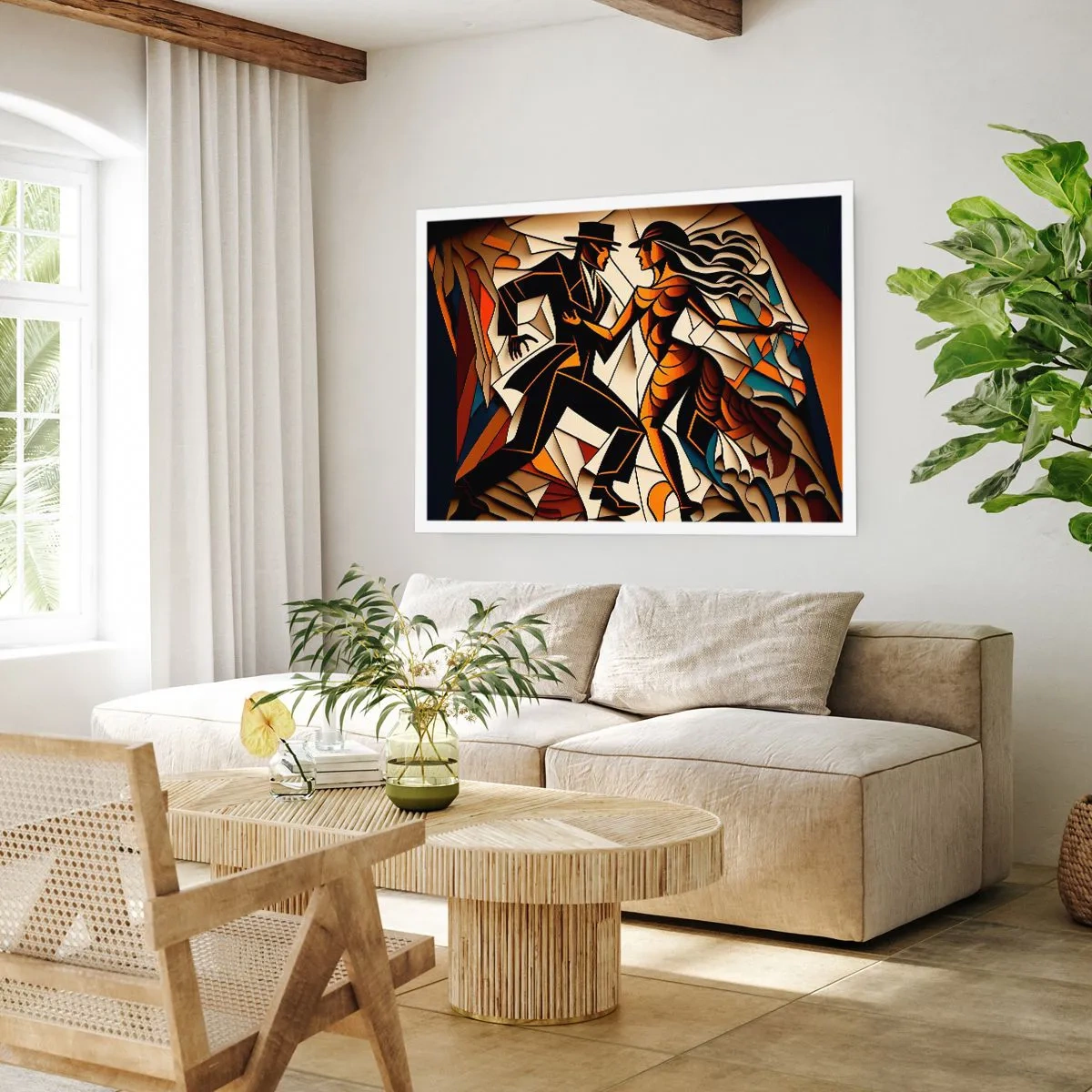 Plakat - Dynamiczna para tańcząca w abstrakcyjnej formie - 100x70cm - Taniec pasji i namiętności - Nowoczesna dekoracja ścienna do salonu i sypialni ARTTOR