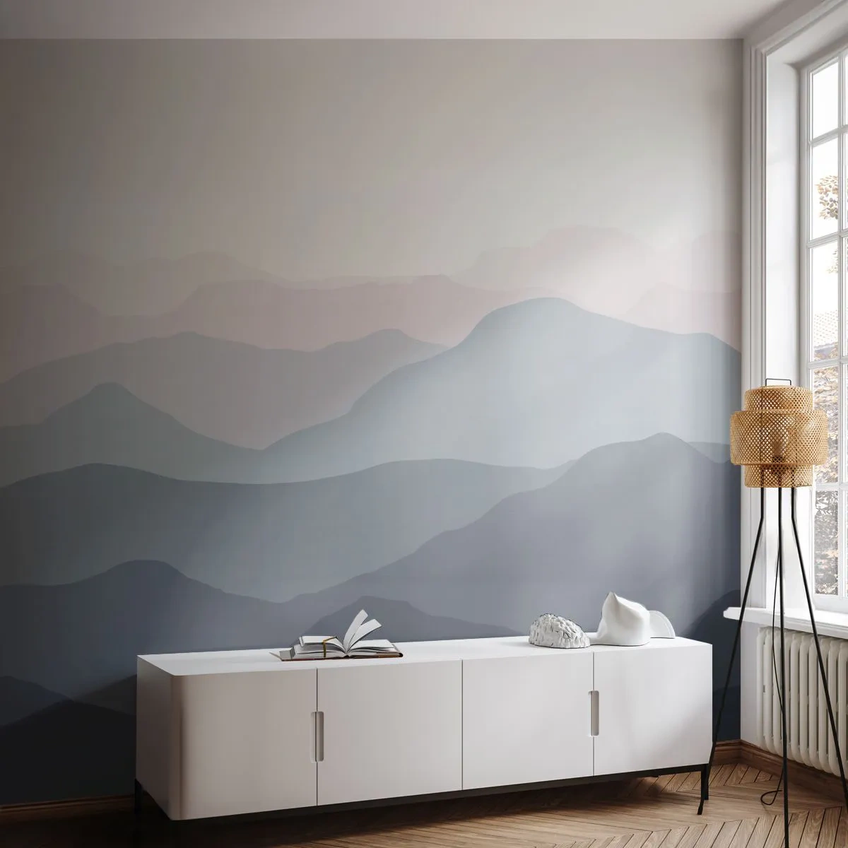 Fototapeta Premium Sand - Minimalistyczny pejzaż gór w odcieniach szarości - 100x70cm - Fale gór - Nowoczesna dekoracja ścienna do salonu, kuchni i sypialni ARTTOR