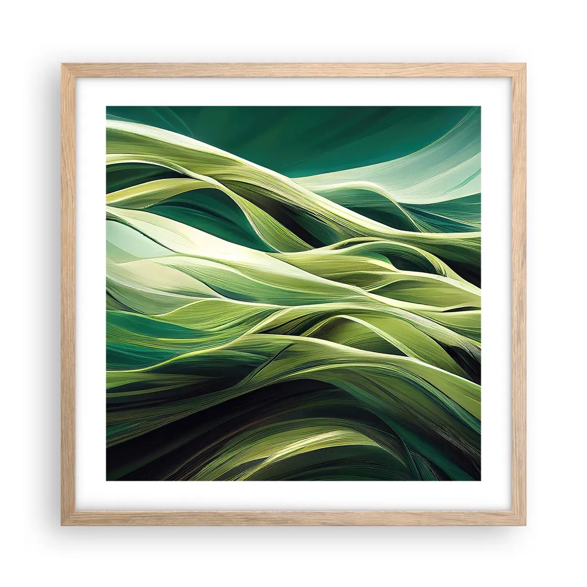 Plakat w ramie jasny dąb - Abstrakcyjna gra w zielone - 50x50 cm