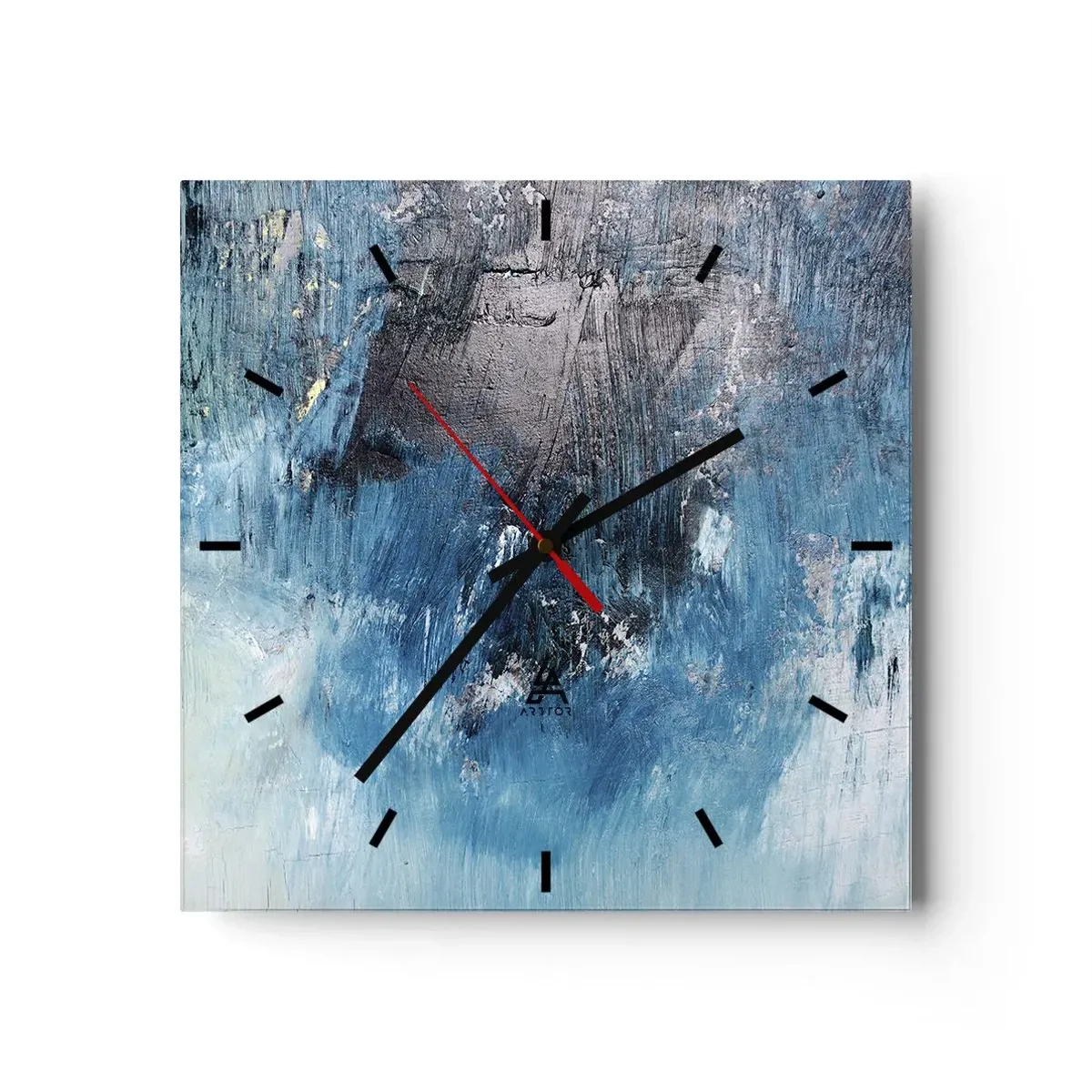 Zegar ścienny - Abstrakcyjne pociągnięcia pędzla w odcieniach niebieskiego - 30x30cm - Błękitna rapsodia - Nowoczesna dekoracja ścienna do salonu i sypialni ARTTOR