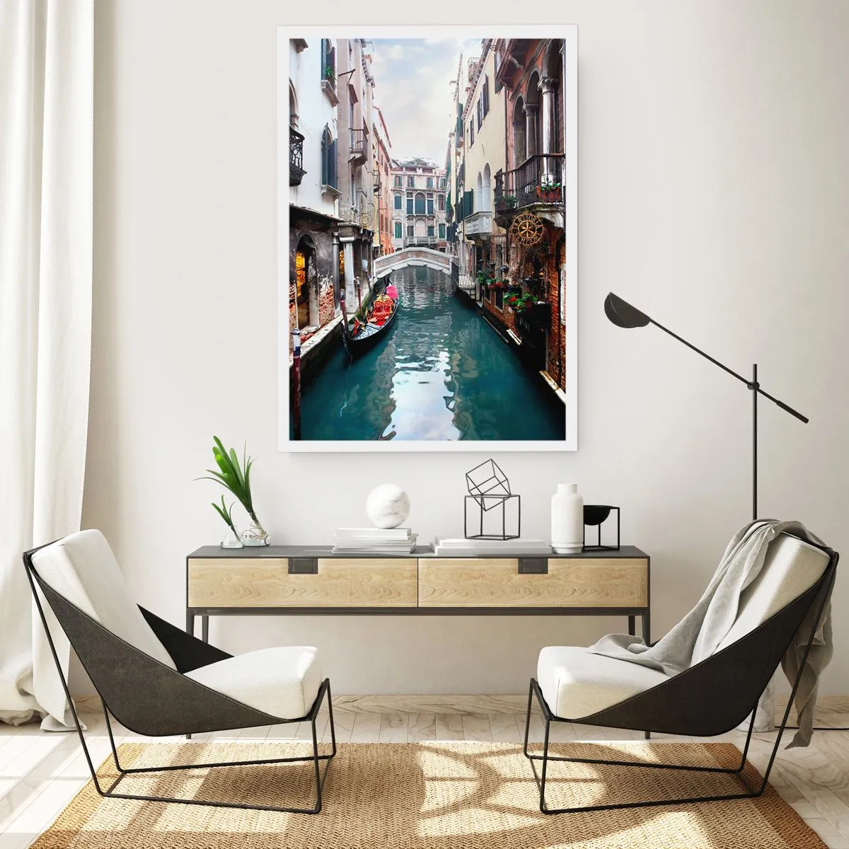 Plakat - Pejzaż wenecki z gondolą i mostkiem - 30x40 cm