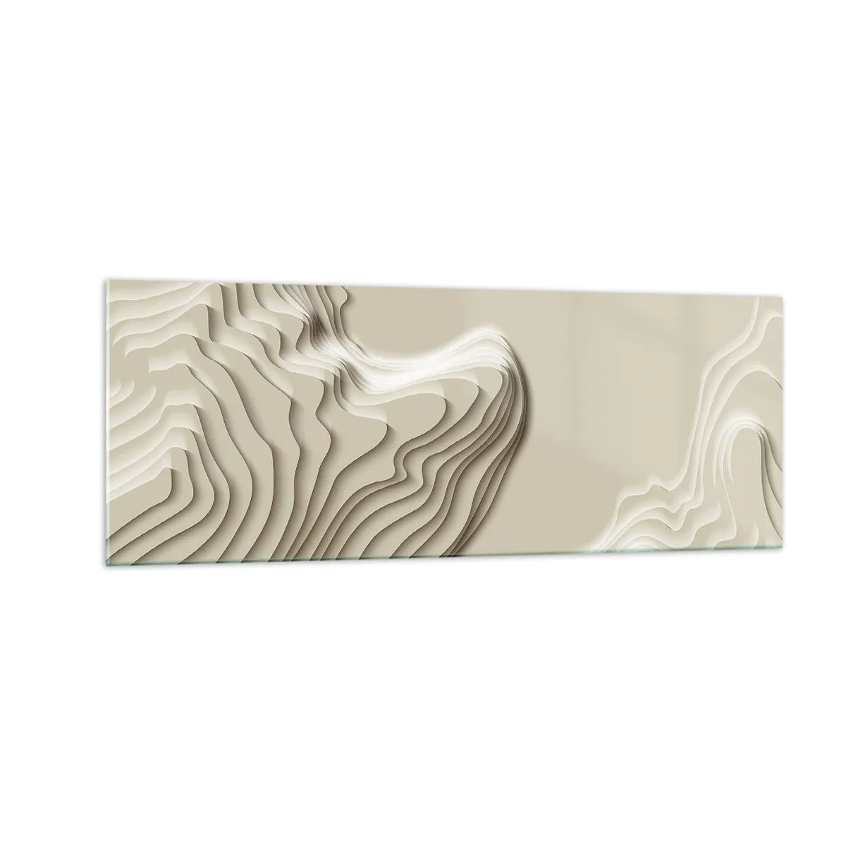 Obraz na szkle - Abstrakcyjny wzór w odcieniach beżu z liniowym efektem - 140x50cm - Topografia sztuki - Nowoczesna dekoracja ścienna do salonu i sypialni ARTTOR
