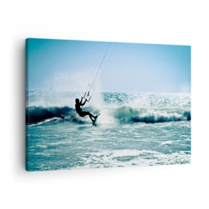 Obraz na płótnie - Kitesurfer na fali w pełnym słońcu - 70x50cm - Daj się ponieść - Nowoczesna dekoracja ścienna do salonu i sypialni ARTTOR