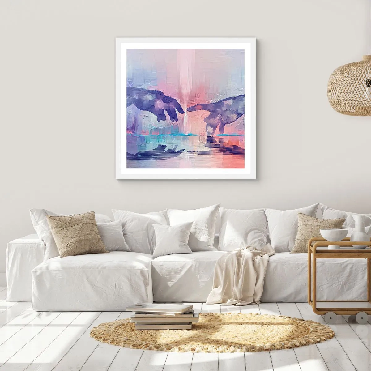 Plakat w białej ramie - Boska iskra życia - 50x50 cm