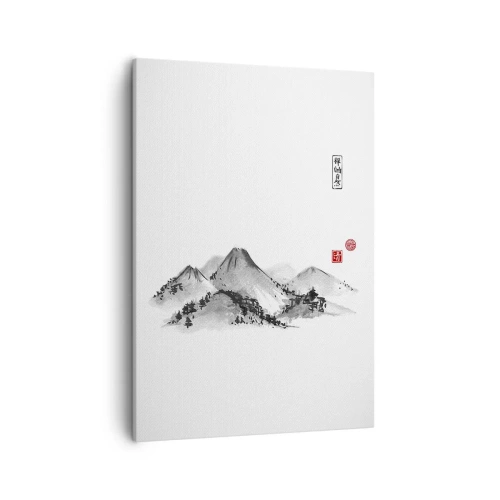 Obraz na płótnie - Minimalistyczne góry w stylu japońskim na białym tle - 50x70cm - Za dalą dal - Nowoczesna dekoracja ścienna do salonu, kuchni i sypialni ARTTOR