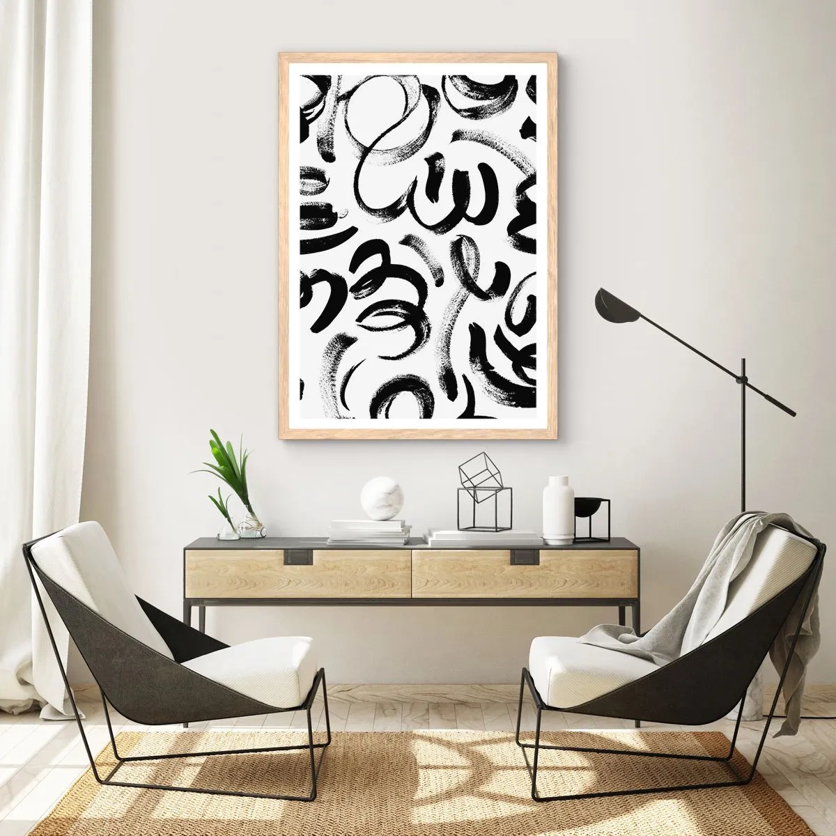 Plakat w ramie jasny dąb - Czarno na białym - 61x91 cm