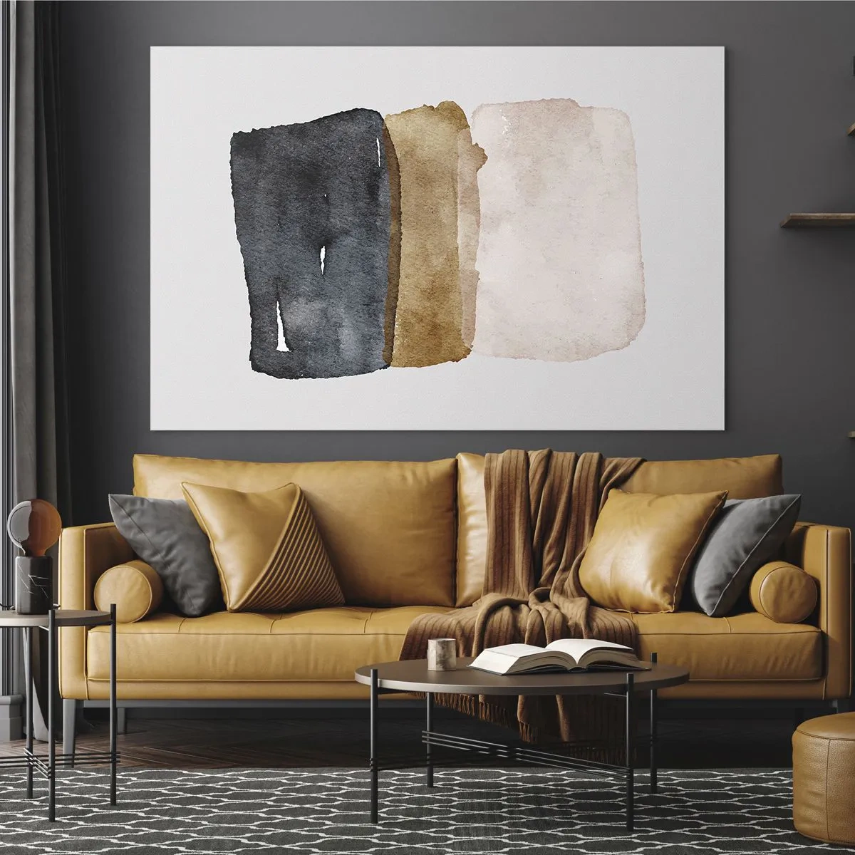 Obraz na szkle - Abstrakcyjne plamy w odcieniach czerni, brązu i beżu - 70x50cm - Kompozycja barw ziemi - Nowoczesna dekoracja ścienna do salonu i sypialni ARTTOR