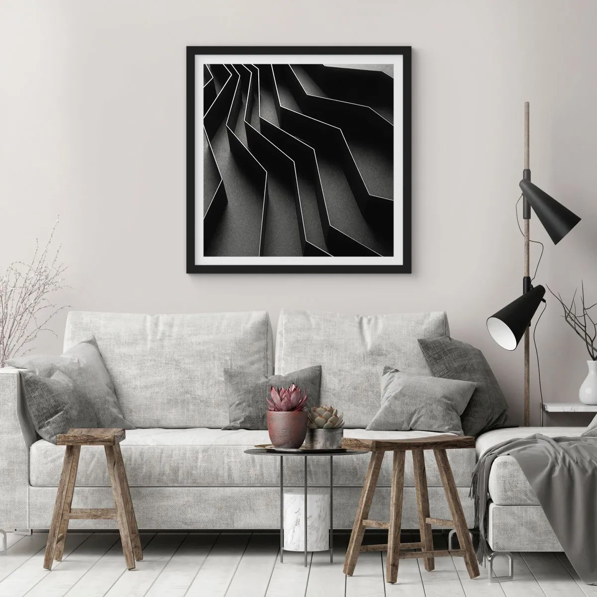 Plakat w czarnej ramie - Przestrzenny porządek - 60x60 cm