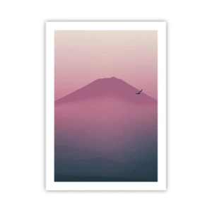 Plakat - Minimalistyczny krajobraz góry w odcieniach różu i fioletu - 50x70cm - Wędrowcy ponad chmurami - Nowoczesna dekoracja ścienna do salonu, kuchni i sypialni ARTTOR