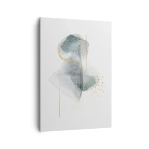 Obraz na płótnie - Abstrakcyjna kompozycja w odcieniach szarości i złota na białym tle - 50x70cm - O związkach szarości i złota - Nowoczesna dekoracja ścienna do salonu, kuchni i sypialni ARTTOR