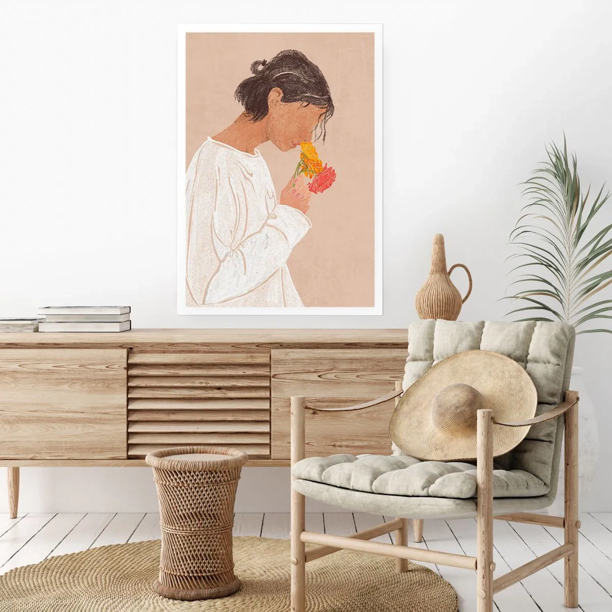 Plakat - Dziewczyna i kwiaty - 70x100 cm