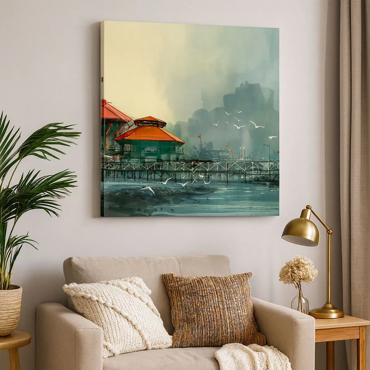 Obraz na płótnie - Słotny dzień w porcie - 30x30 cm