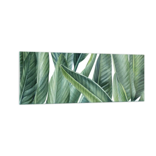 Obraz na szkle - Zielone liście w minimalistycznym, botanicznym stylu - 140x50cm - Zieleń sama w sobie - Nowoczesna dekoracja ścienna do salonu i sypialni ARTTOR