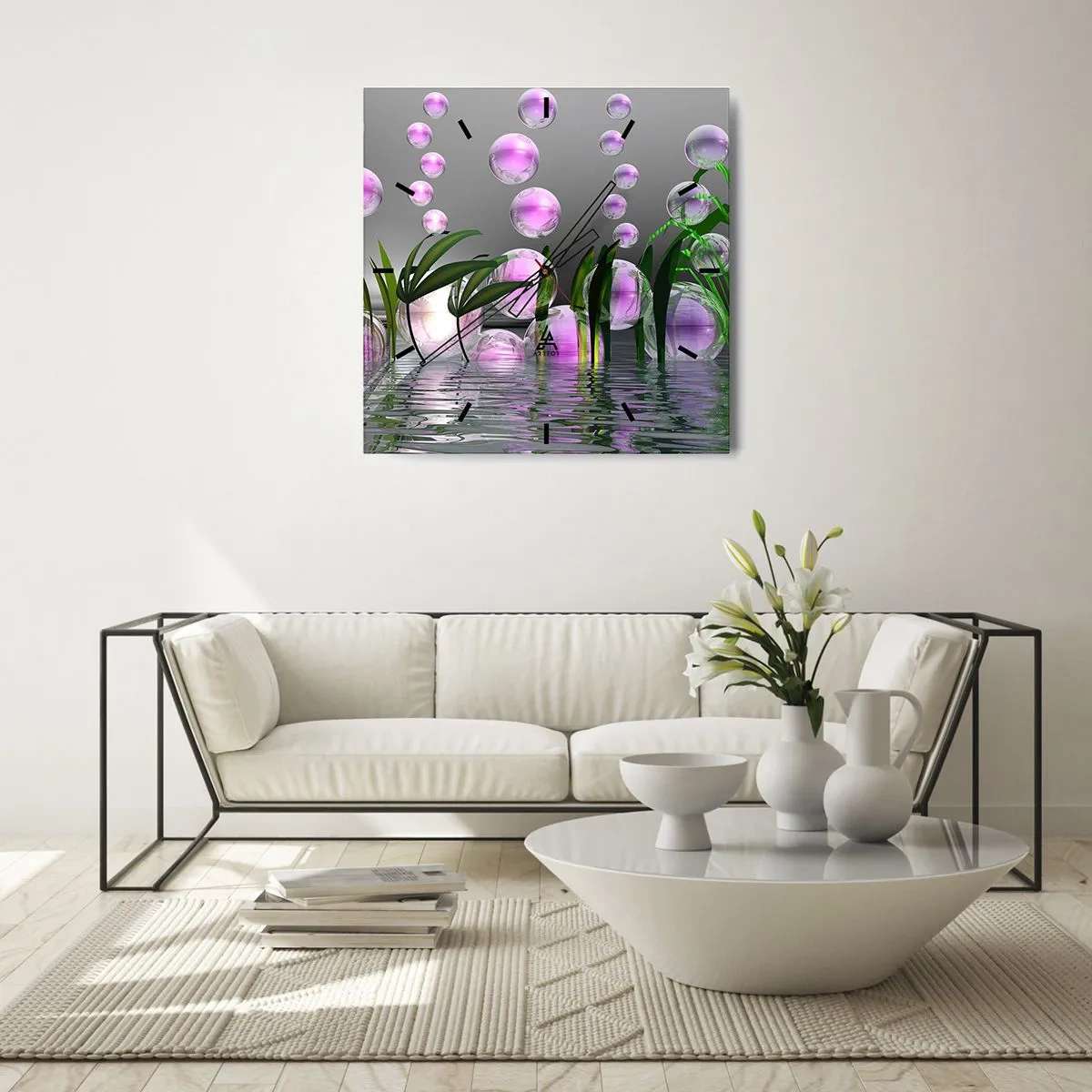 Zegar ścienny - Refleksyjna kompozycja lekkości i życia - 40x40 cm