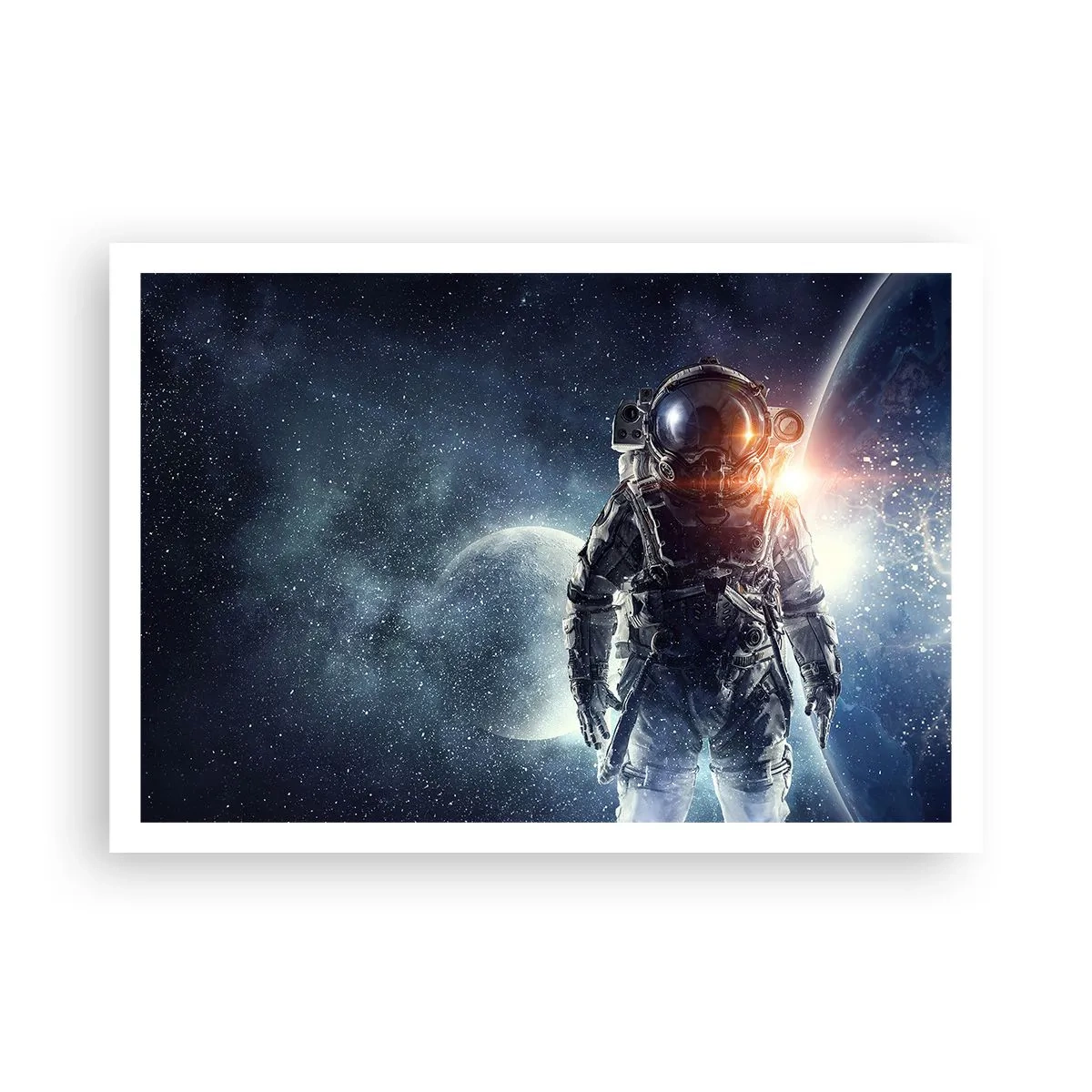Plakat - Astronauta na tle kosmosu i planety Ziemi - 100x70cm - Kosmiczna przygoda - Nowoczesna dekoracja ścienna do salonu i sypialni ARTTOR