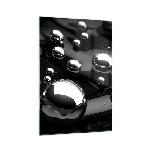 Obraz na szkle - Abstrakcyjne krople na czarnej powierzchni - 70x100cm - Z czarnej toni - Nowoczesna dekoracja ścienna do salonu i sypialni ARTTOR