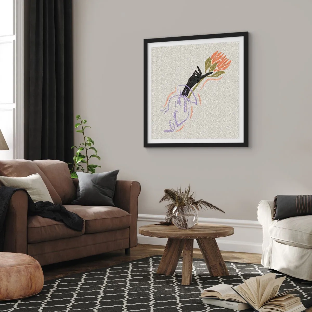 Plakat w czarnej ramie - Siostrzany dotyk - 50x50 cm