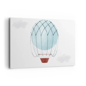 Obraz na płótnie - Ręcznie malowany balon na tle delikatnych chmur - 120x80cm - Cały w chmurach - Nowoczesna dekoracja ścienna do salonu, kuchni i sypialni ARTTOR