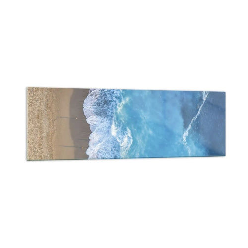 Obraz na szkle - Widok na plażę i fale morskie z lotu ptaka - 160x50cm - Siła błękitu - Nowoczesna dekoracja ścienna do salonu i sypialni ARTTOR