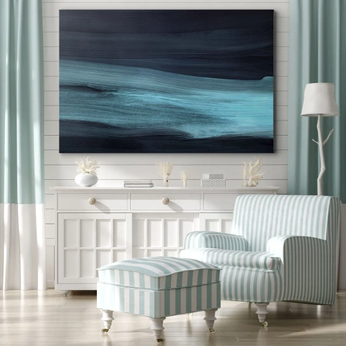 Obraz na płótnie - Popłyń z nurtem - Subtelne abstrakcyjne fale w ciemnych odcieniach błękitu - 70x50cm