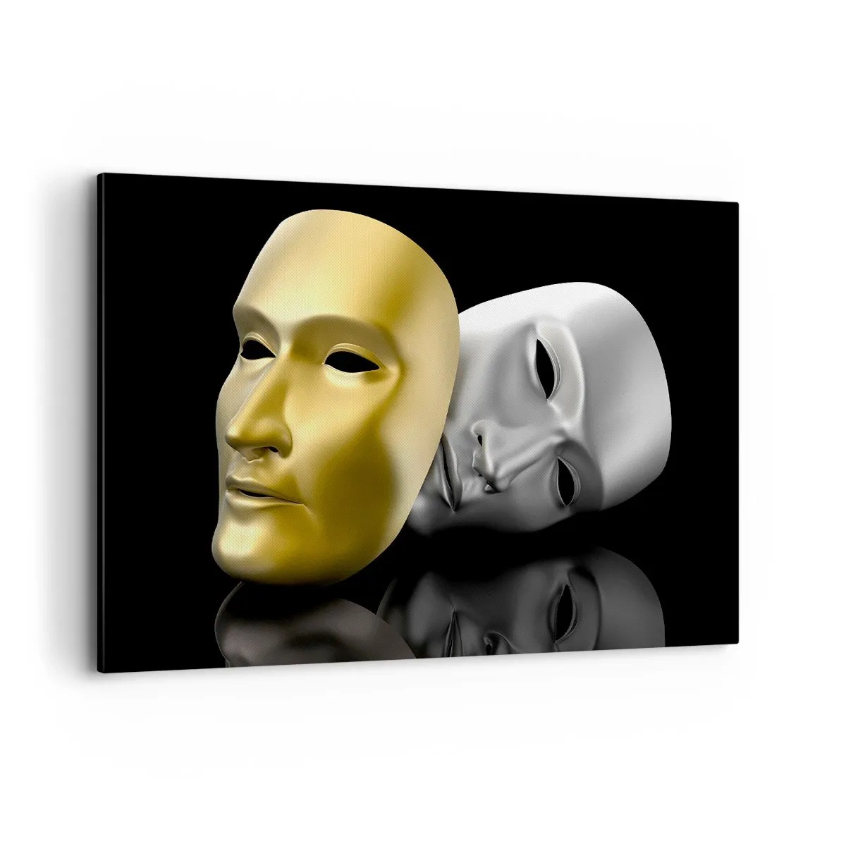 Obraz na płótnie - Złota i srebrna maska na czarnym tle - 120x80cm - Życie to jest teatr - Nowoczesna dekoracja ścienna do salonu, kuchni i sypialni ARTTOR