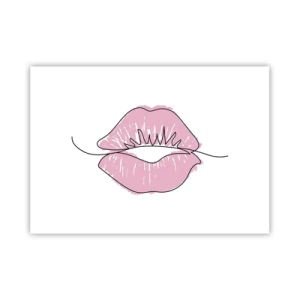 Plakat - Minimalistyczny rysunek ust w różowym odcieniu - 100x70cm - Gotowy do pocałunku? - Nowoczesna dekoracja ścienna do salonu i sypialni ARTTOR