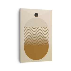 Obraz na płótnie - Geometryczna abstrakcja z kołami i falistymi liniami w ciepłych barwach - 80x120cm - O pochodzeniu figur geometrycznych - Nowoczesna dekoracja ścienna do salonu i sypialni ARTTOR