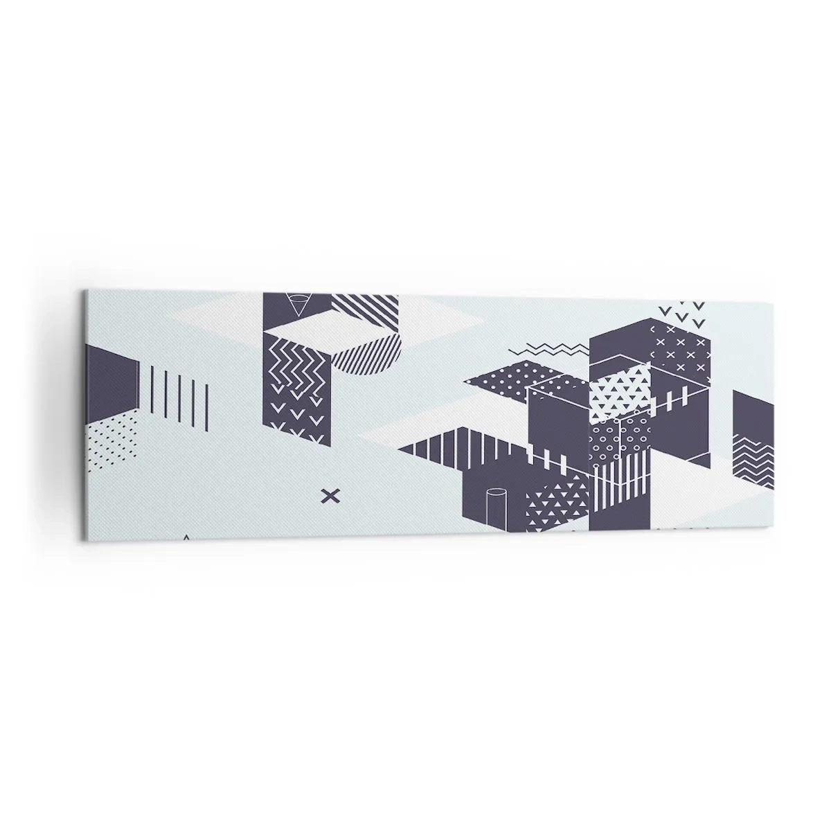 Obraz na płótnie - Nowoczesna grafika geometryczna w odcieniach bieli i granatu - 160x50cm - W duszy matematyka - Nowoczesna dekoracja ścienna do salonu i sypialni ARTTOR