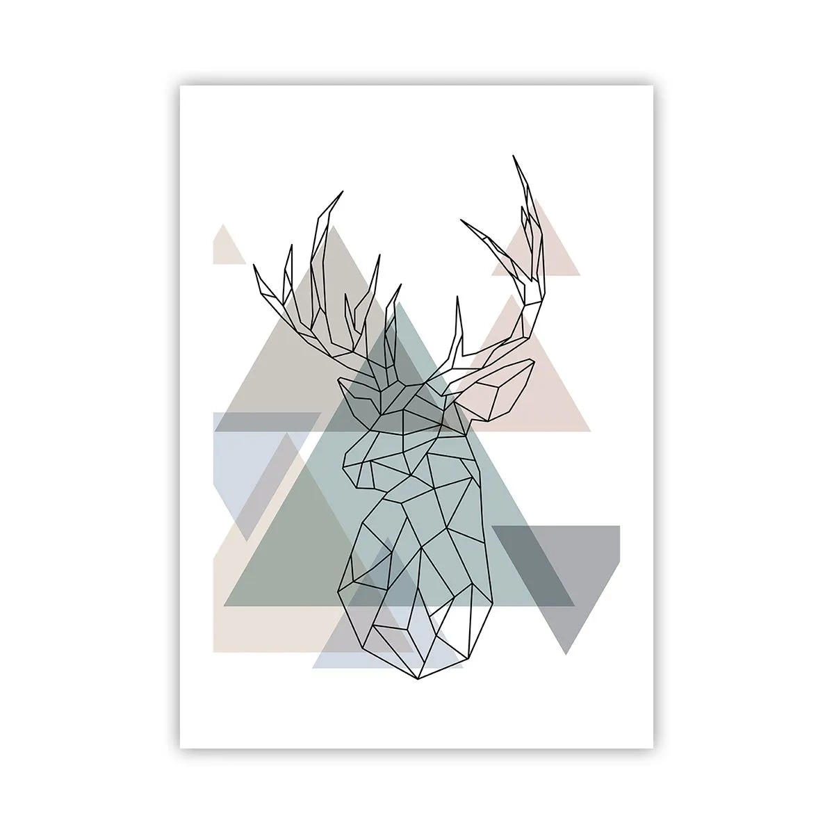 Plakat - Geometryczna sylwetka jelenia na tle trójkątów - 50x70cm - W geometrycznym lesie - Nowoczesna dekoracja ścienna do salonu, kuchni i sypialni ARTTOR