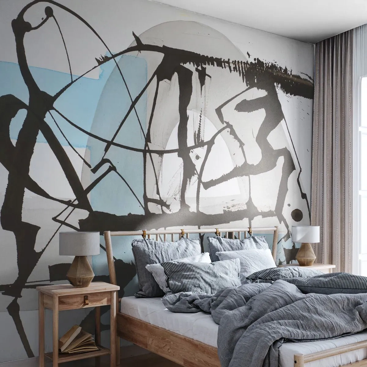 Fototapeta Premium Canvas - Abstrakcyjne linie i kształty w błękicie i czerni - 100x70cm - Mimo wszystko błękitny - Nowoczesna dekoracja ścienna do salonu i sypialni ARTTOR