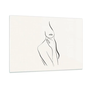 Obraz na szkle - Minimalistyczna linia ukazująca kobiecą sylwetkę na jasnym tle - 120x80cm - Fala melancholii - Nowoczesna dekoracja ścienna do salonu, kuchni i sypialni ARTTOR