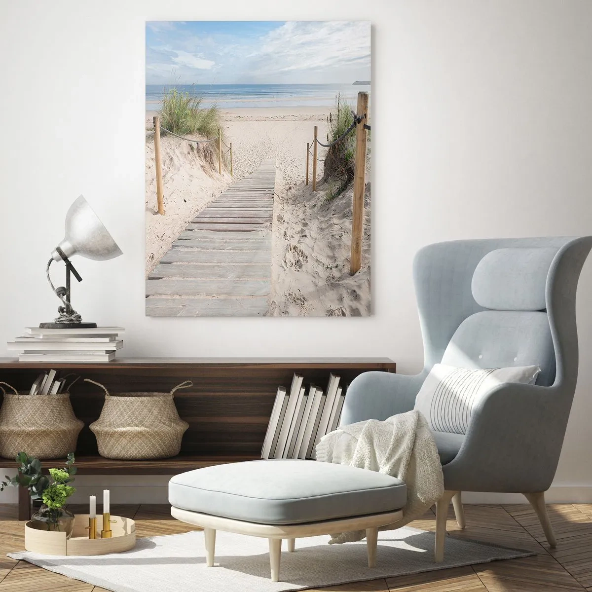 Obraz na szkle - Ścieżka na plażę z widokiem na morze - 50x70cm - Po horyzont - Nowoczesna dekoracja ścienna do salonu, kuchni i sypialni ARTTOR