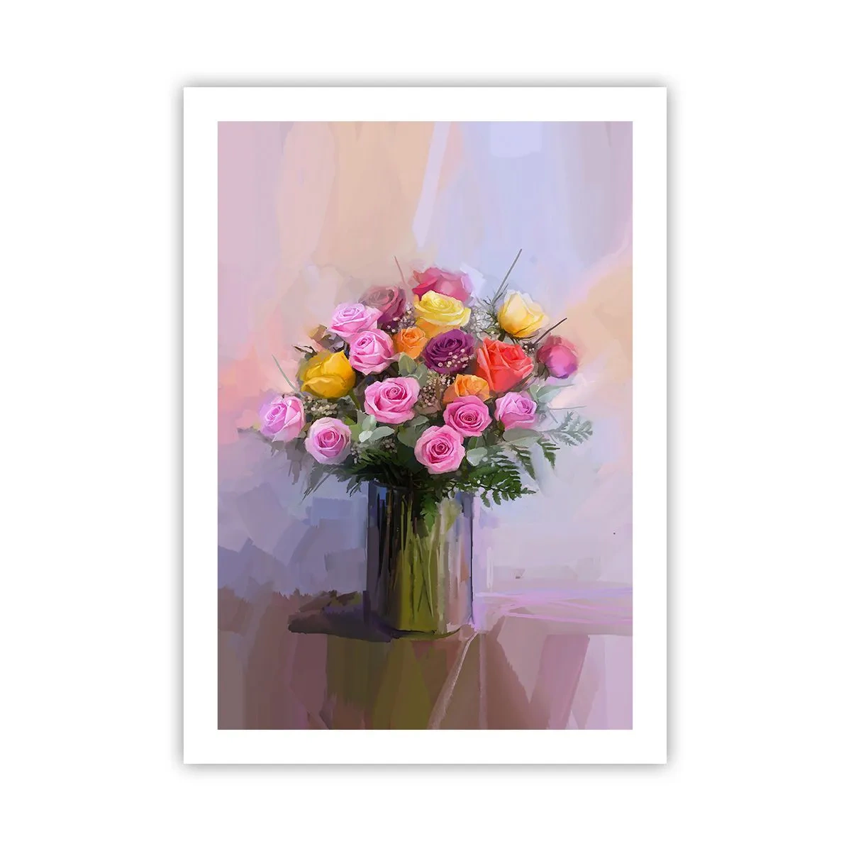 Plakat - Bukiet róż i kwiatów w szklanym wazonie - 50x70cm - Zatrzymane piękno - Nowoczesna dekoracja ścienna do salonu, kuchni i sypialni ARTTOR