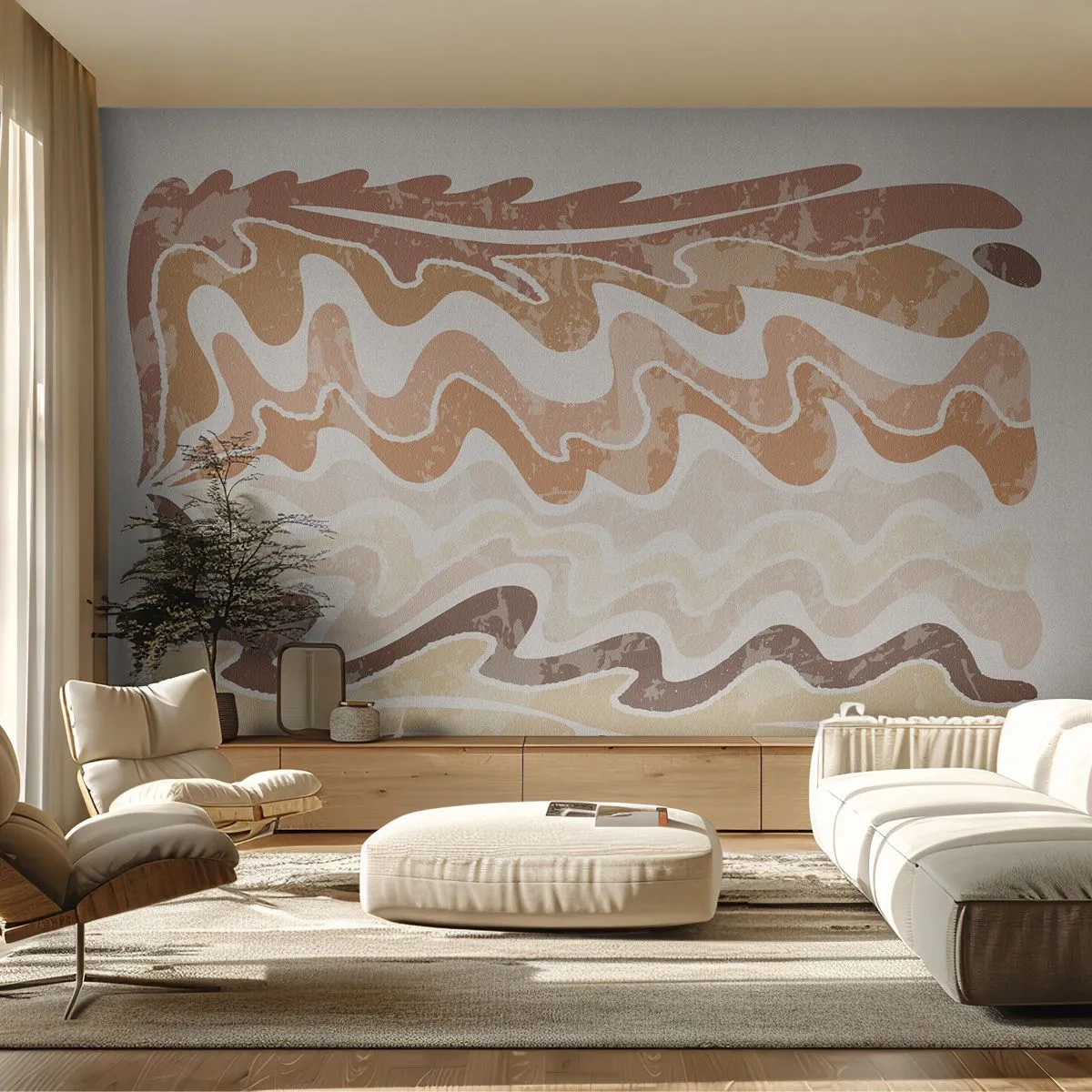 Fototapeta Premium Sand - Beżowo-brązowe fale w abstrakcyjnej kompozycji - 100x70cm - Dobra energia – dobre emocje - Nowoczesna dekoracja ścienna do salonu, kuchni i sypialni ARTTOR