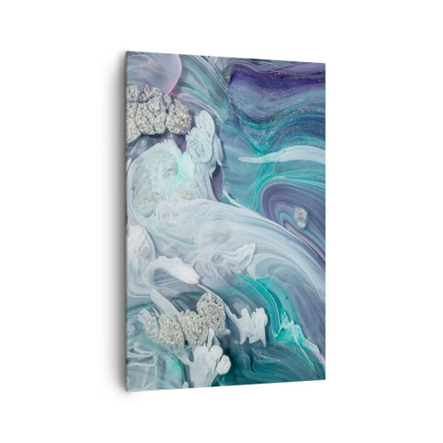 Obraz na płótnie - Abstrakcyjne wiry w odcieniach błękitu i bieli - 80x120cm - Nurty błękitu - Nowoczesna dekoracja ścienna do salonu i sypialni ARTTOR