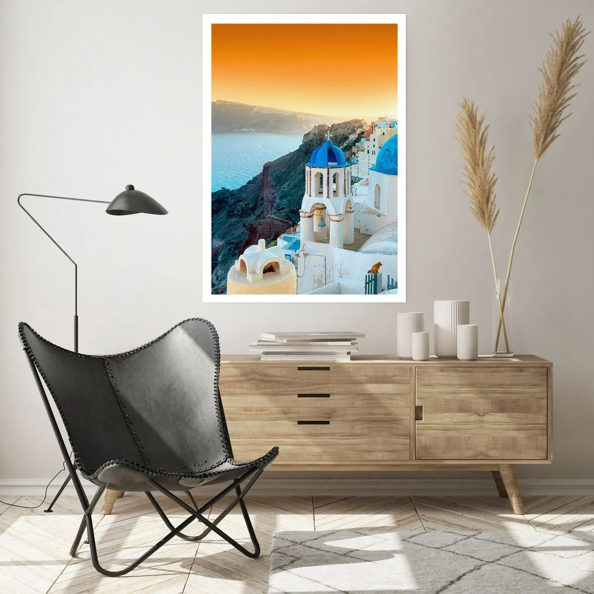Plakat - Santorini - przytulone do skał - 61x91 cm