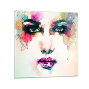 Obraz na szkle - Portret malowany tęczą - 50x50 cm