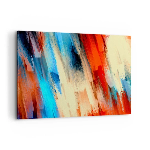 Obraz na płótnie - Abstrakcyjny pociągnięcie pędzla w odcieniach niebieskiego i pomarańczu - 100x70cm - Kaskada barw - Nowoczesna dekoracja ścienna do salonu, kuchni i sypialni ARTTOR