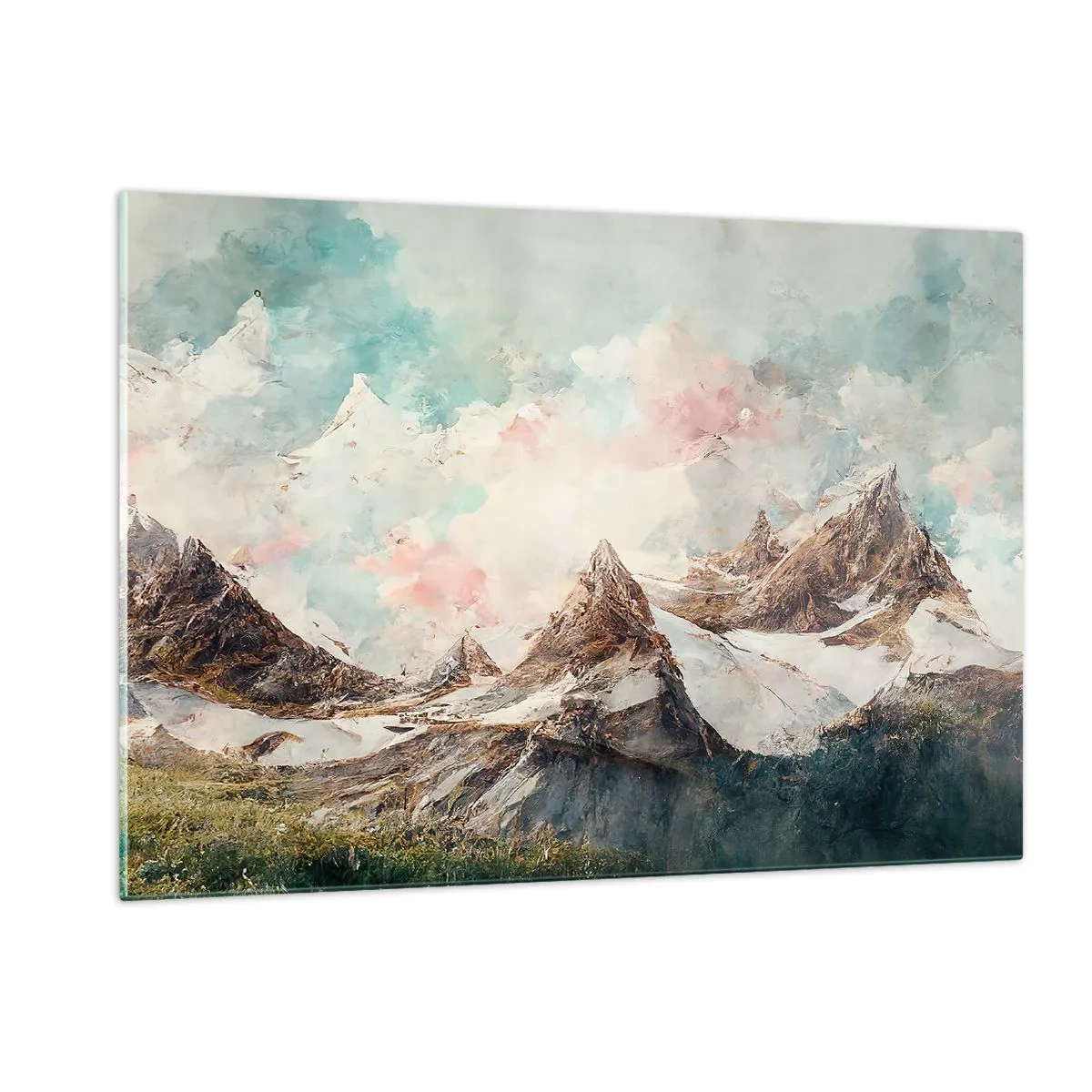 Obraz na szkle - Malownicze górskie szczyty z pastelowym niebem - 120x80cm - Skalne ostrza - Nowoczesna dekoracja ścienna do salonu, kuchni i sypialni ARTTOR