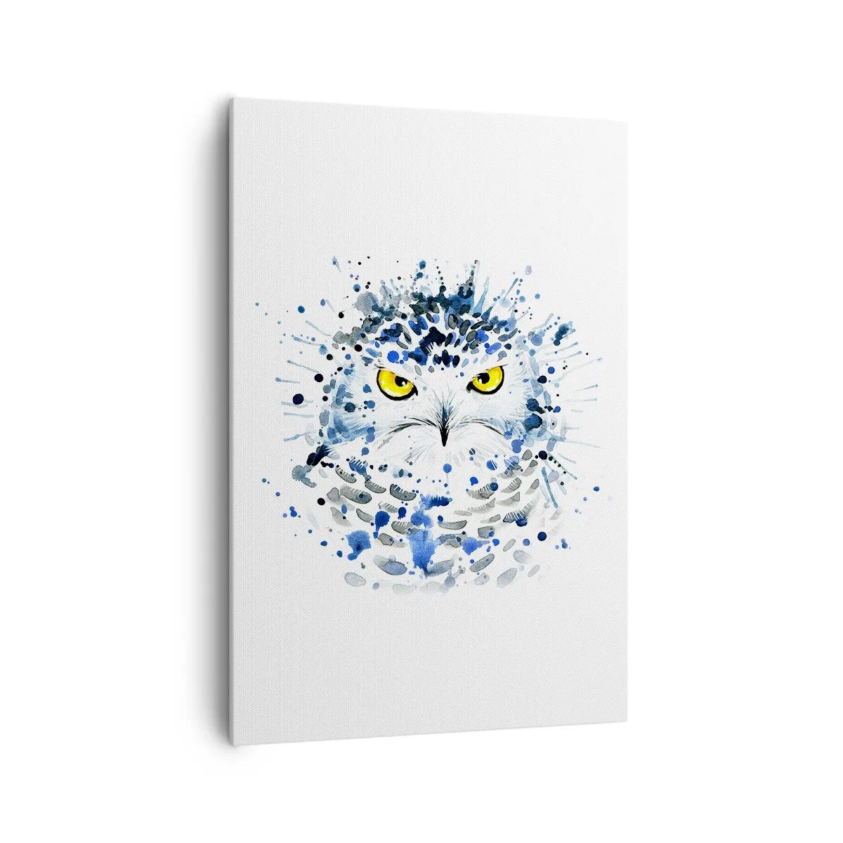 Obraz na płótnie - Abstrakcyjny portret sowy w niebiesko-żółtej kolorystyce - 70x100cm - Prosto w oczy - Nowoczesna dekoracja ścienna do salonu i sypialni ARTTOR