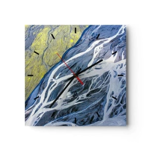 Zegar ścienny - Abstrakcyjny widok na meandrujące koryta rzek z lotu ptaka - 30x30cm - Naskalne malowidła natury - Nowoczesna dekoracja ścienna do salonu i sypialni ARTTOR