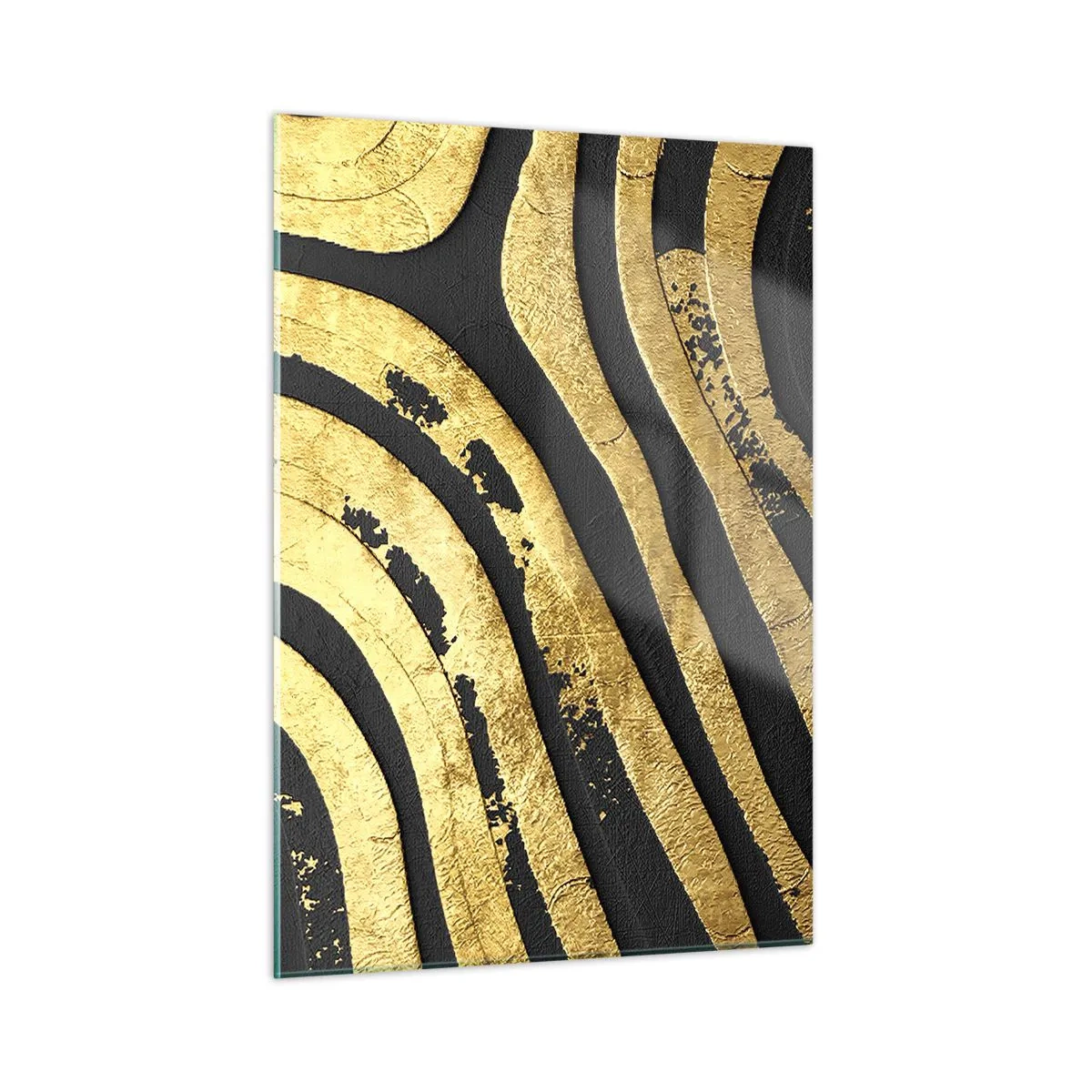 Obraz na szkle - Złote abstrakcyjne linie na czarnym tle w stylu glamour - 50x70cm - Wszystko płynie - Nowoczesna dekoracja ścienna do salonu, kuchni i sypialni ARTTOR