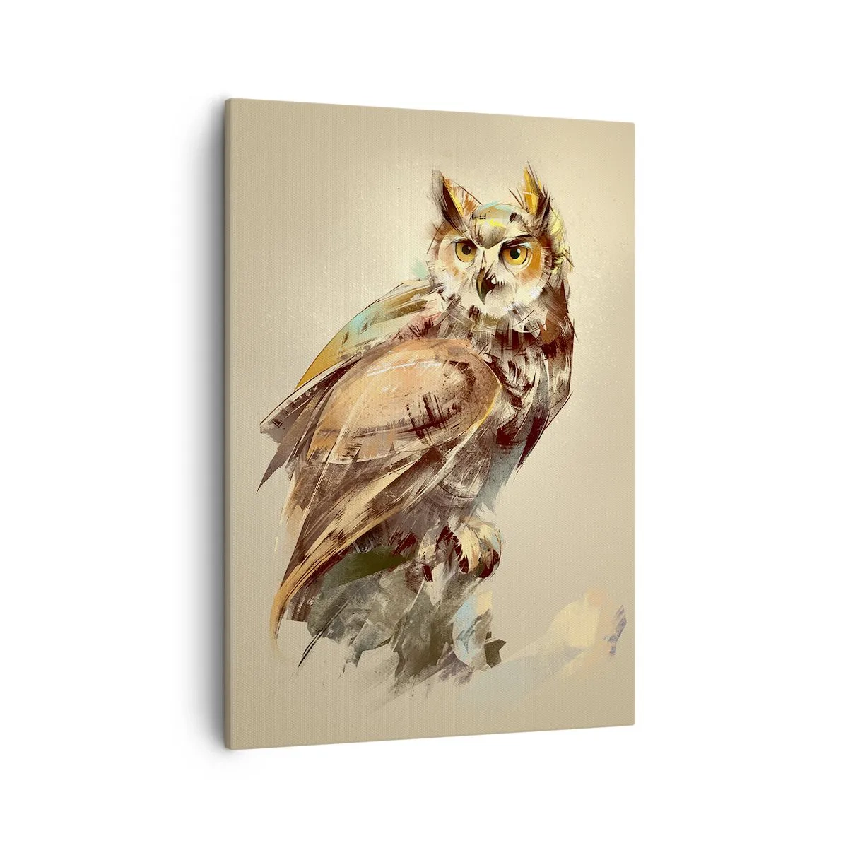 Obraz na płótnie - Artystyczna ilustracja sowy w ciepłych odcieniach brązu i beżu - 50x70cm - Najmądrzejsza sowa - potwierdzi dąbrowa - Nowoczesna dekoracja ścienna do salonu, kuchni i sypialni ARTTOR